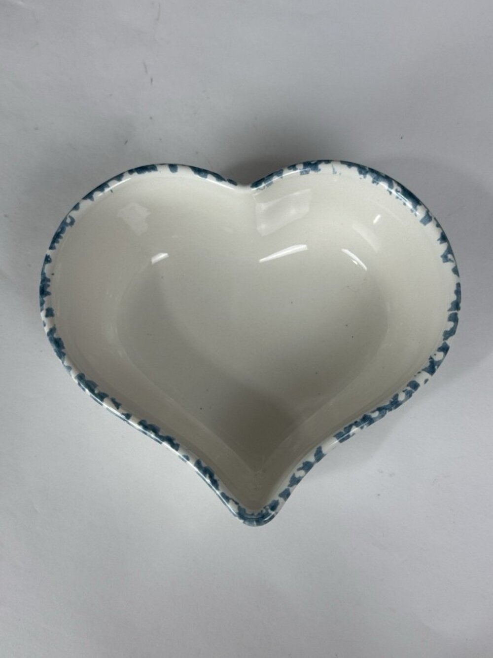 1990s Loan An Ceramic Heart Blue Spongeware 6" Dish country decor rustic
